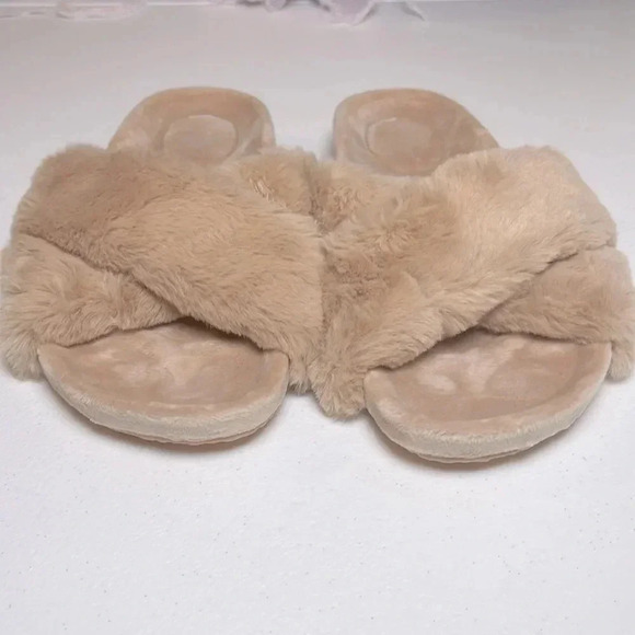 Fitory Open Toe Slipper With Cozy Lining, Faux Rabbit Fur Cork Slide - Size 8 - Picture 5 of 5